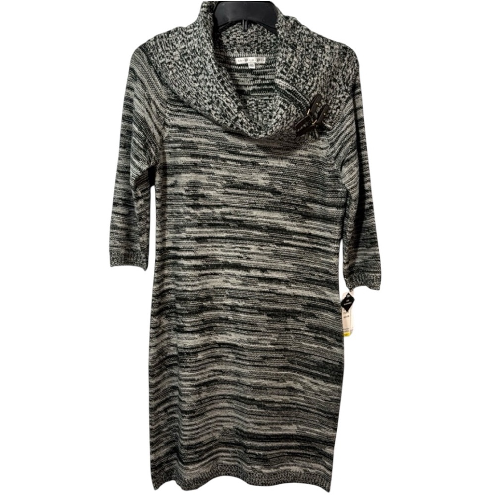 Sandra Darren Black and Gray Midi Dress